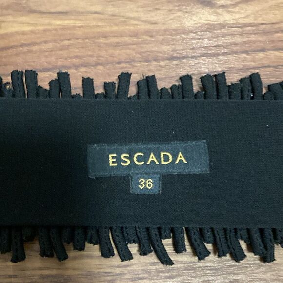 Escada Stretch Belt with Small Silver Sequins on Black Pleated Fabric.  Size 36. - Picture 6 of 6